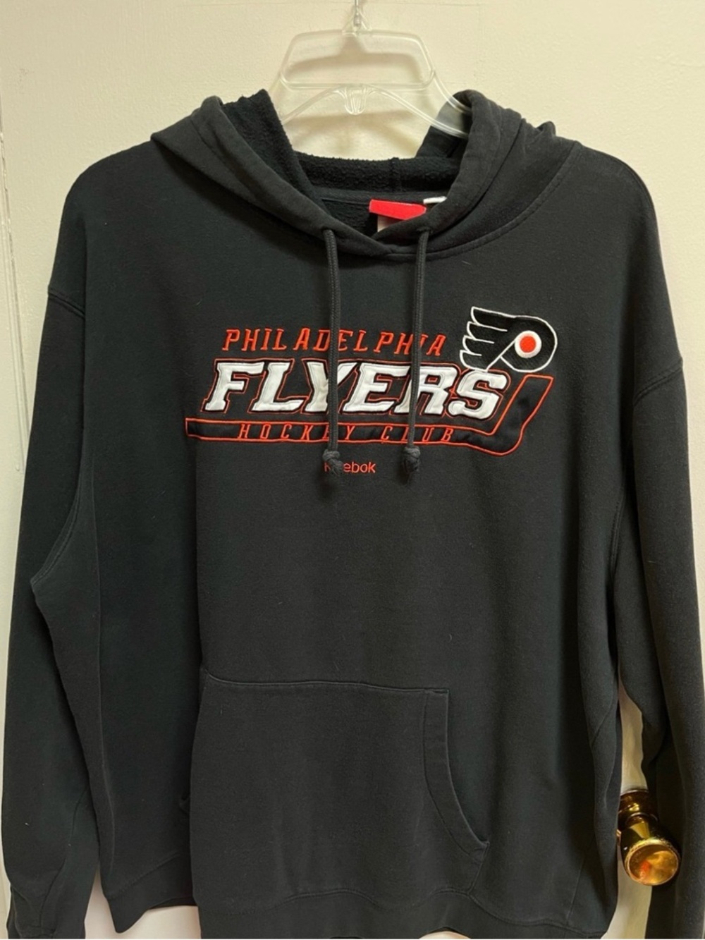 Reebok Black Philadelphia Flyers Crewneck Hoodie with Orange & White Logo